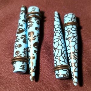 Skull, snake skin Tapers 2 pair ear plugs body piercing jewelry 00 gauge 3/8-i…